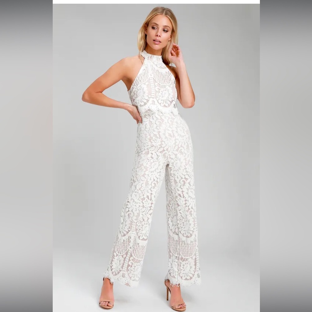 Lulus White Lace Halter Jumpsuit